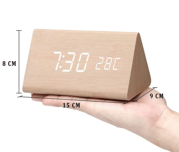 Wooden Digital Alarm Clock - LED Display and Voice Control