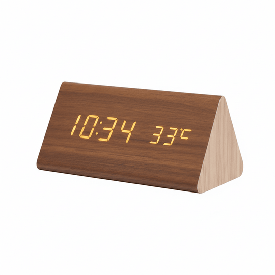 Wooden Digital Alarm Clock - LED Display and Voice Control