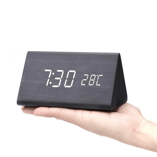 Wooden Digital Alarm Clock - LED Display and Voice Control
