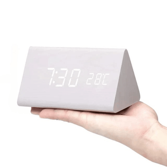 Wooden Digital Alarm Clock - LED Display and Voice Control