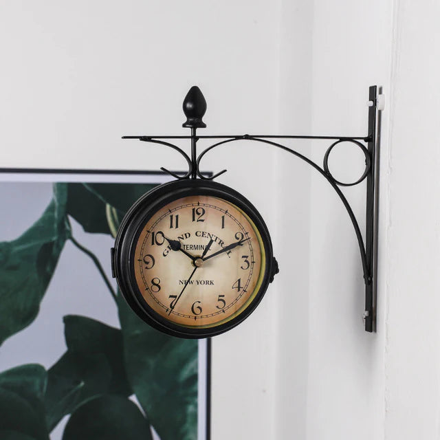 Double-Sided Wall Clock in Vintage Design