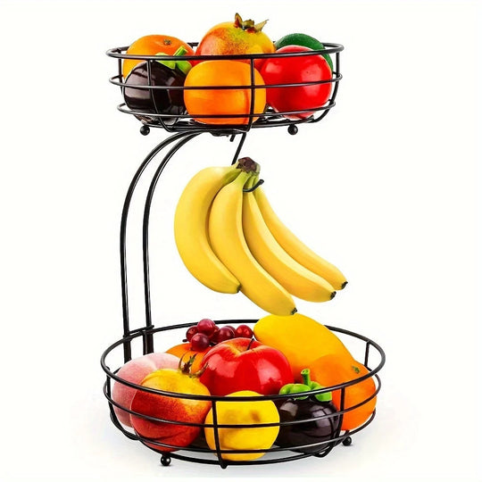 2-Laags Metalen Fruitmand met Bananenhouder