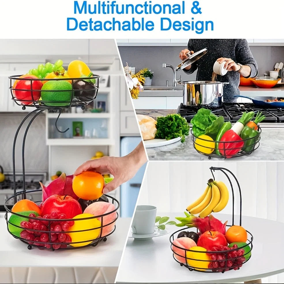 2-Laags Metalen Fruitmand met Bananenhouder