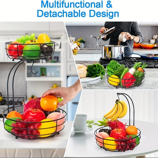 2-Laags Metalen Fruitmand met Bananenhouder