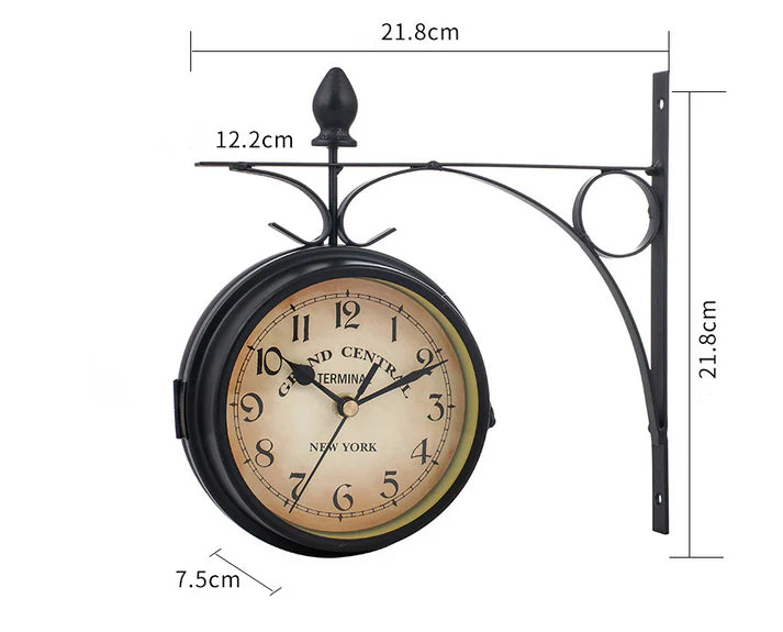 Double-Sided Wall Clock in Vintage Design