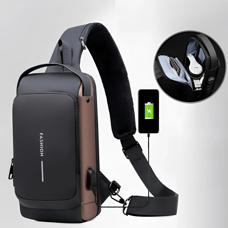 Anti-Theft Locking Sling Bag for Men | USB Port Crossbody