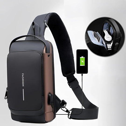 Anti-Theft Locking Sling Bag for Men | USB Port Crossbody