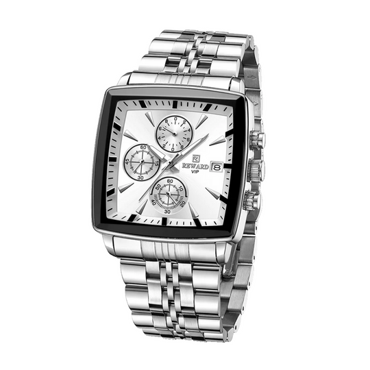 Montre Chronographe Rectangulaire pour Hommes | Cadran Bleu Or Rose 47mm