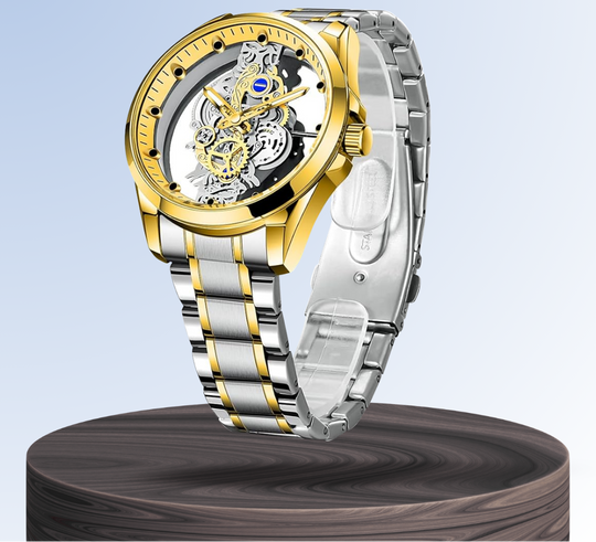 Orologio Analogico con Quadrante Scheletrato per Uomo | Cinturino Bimetallico in Acciaio 42mm