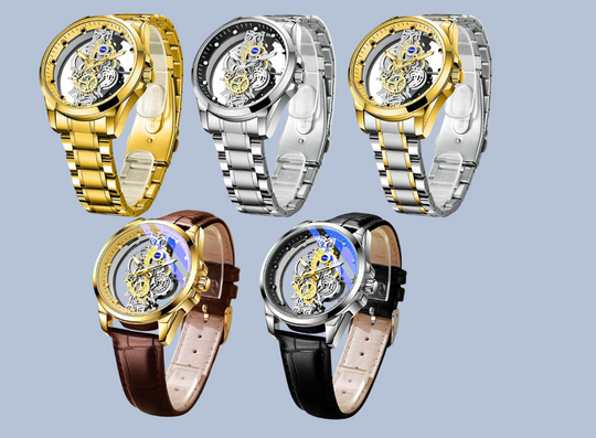Orologio Analogico con Quadrante Scheletrato per Uomo | Cinturino Bimetallico in Acciaio 42mm
