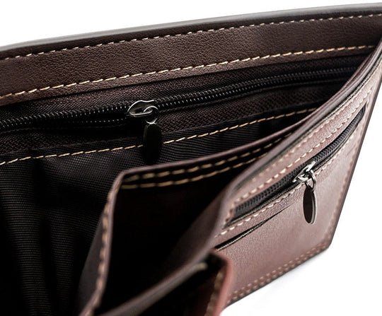 Bifold Herren-Geldbörse mit doppelt genähten Nähten