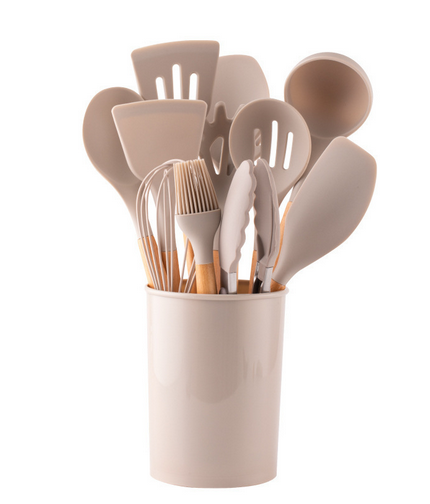 Silicone Kitchen Tool Set - 12 Pieces with Bamboo Handles Heat Resistant