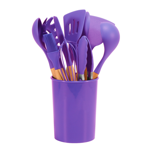 Silicone Kitchen Tool Set - 12 Pieces with Bamboo Handles Heat Resistant