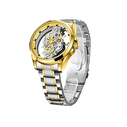 Orologio Analogico con Quadrante Scheletrato per Uomo | Cinturino Bimetallico in Acciaio 42mm