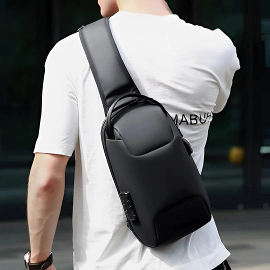 Anti-Theft Locking Sling Bag for Men | USB Port Crossbody