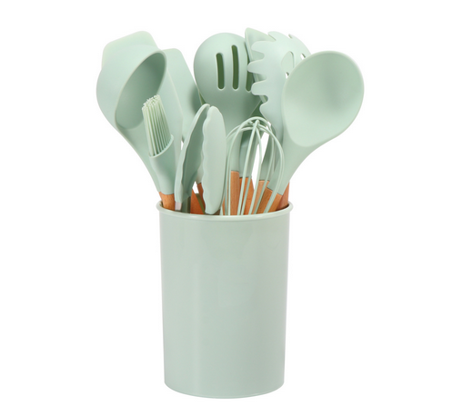 Silicone Kitchen Tool Set - 12 Pieces with Bamboo Handles Heat Resistant