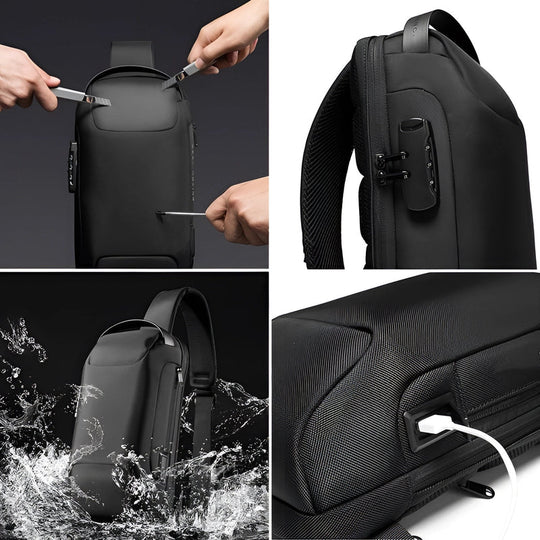 Anti-Theft Locking Sling Bag for Men | USB Port Crossbody