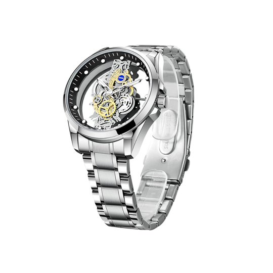 Orologio Analogico con Quadrante Scheletrato per Uomo | Cinturino Bimetallico in Acciaio 42mm