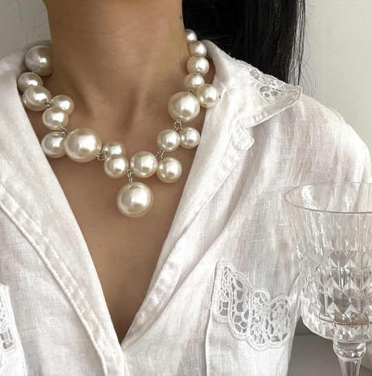 Collier de perles pour femmes | Grand collier ras-du-cou à grosses perles