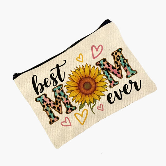 Kosmetiktasche für Damen mit Sonnenblume und dem Text „Beste Mama aller Zeiten“ – Trendiges Geschenk für Mama