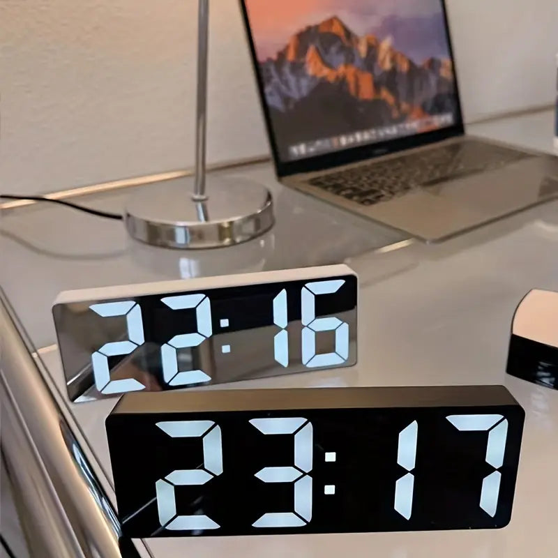Sveglia Specchio LED | Orologio a Comando Vocale con Memoria in Caso di Blackout