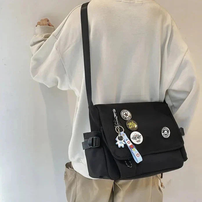 Nylon Crossbody Messenger Bag | Utility Shoulder Bag with Multiple Compartments