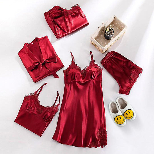 Ensemble de Nuit 3 Pièces | Haut en Dentelle Élégant, Short et Peignoir