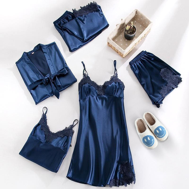 Ensemble de Nuit 3 Pièces | Haut en Dentelle Élégant, Short et Peignoir