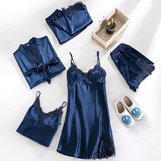 Ensemble de Nuit 3 Pièces | Haut en Dentelle Élégant, Short et Peignoir