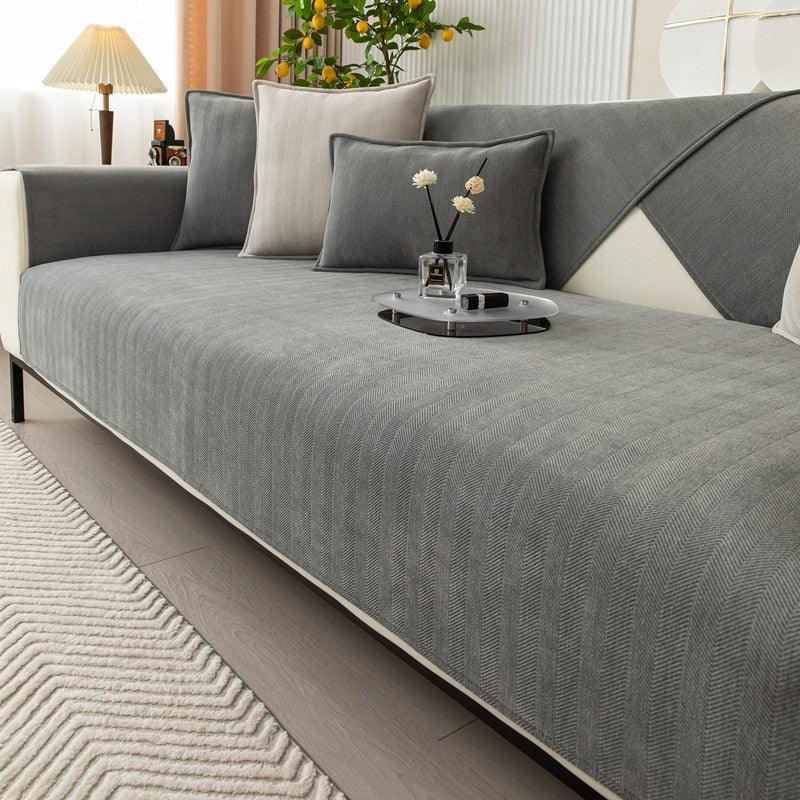 Antislip Bankhoes | Fleece Couch Omslag met Anti-Schuif Onderkant