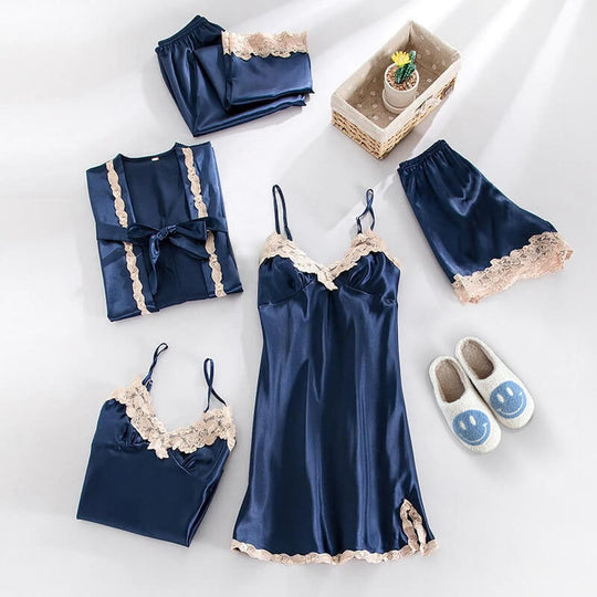 Ensemble de Nuit 3 Pièces | Haut en Dentelle Élégant, Short et Peignoir