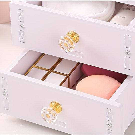 Cute Cat Ear Makeup Mirror with Storage Drawers | Tabletop Vanity Organizer