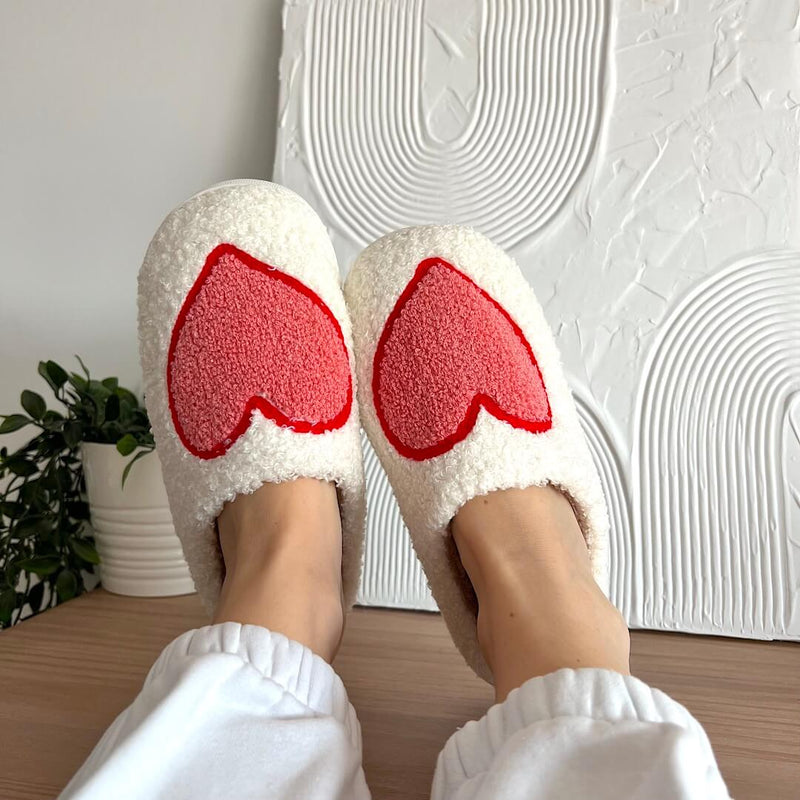 Warm Indoor Shoes | Slippers with Hearts and Mushrooms Pattern