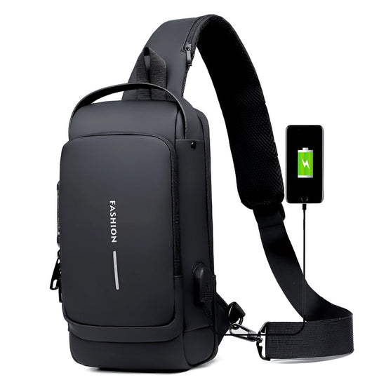 Anti-Theft Locking Sling Bag for Men | USB Port Crossbody