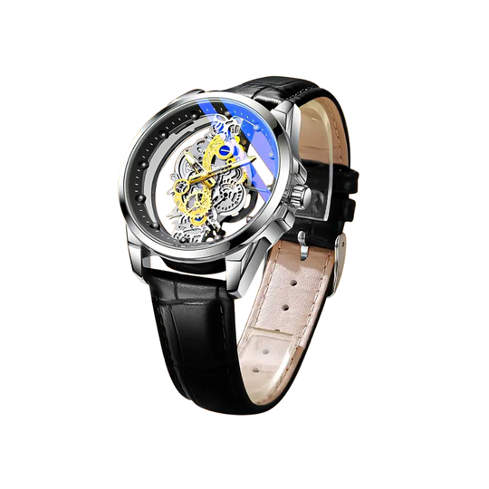 Orologio Analogico con Quadrante Scheletrato per Uomo | Cinturino Bimetallico in Acciaio 42mm
