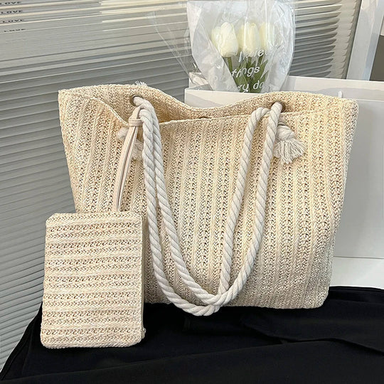Strandtasche Damen mit Taugriffen – Inklusive passendem Beutel