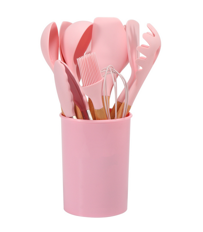 Silicone Kitchen Tool Set - 12 Pieces with Bamboo Handles Heat Resistant