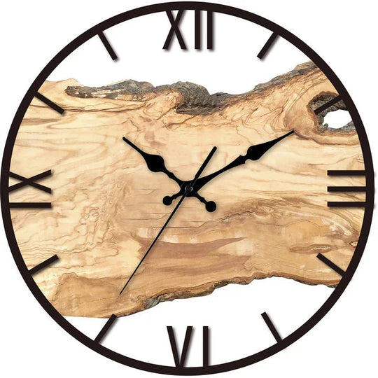 Rustic Wood-look Wall Clock | Acrylic Decorative Roman Numeral Timepiece