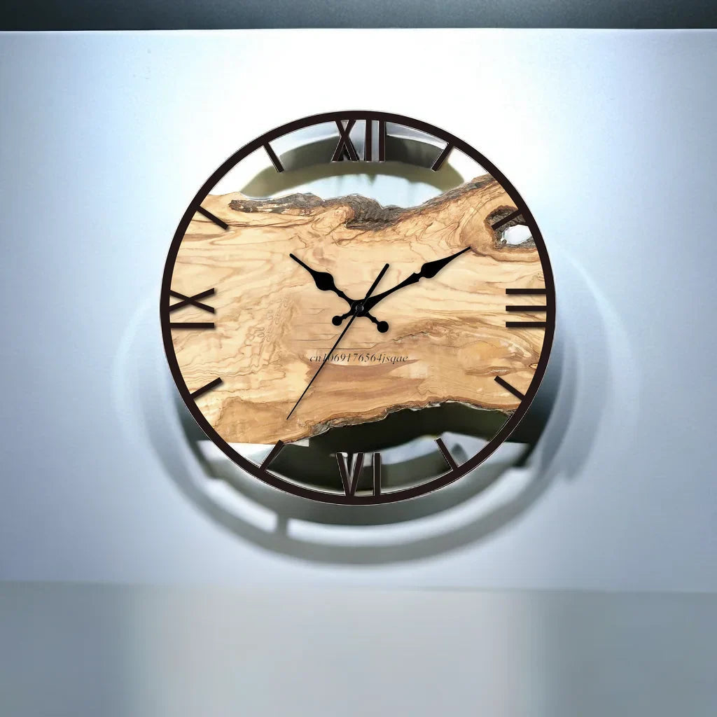 Rustic Wood-look Wall Clock | Acrylic Decorative Roman Numeral Timepiece