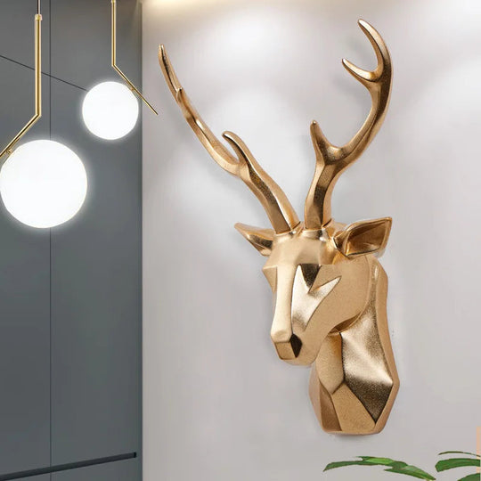 Decoración de Pared con Cabeza de Ciervo 3D | Escultura de Animales en Resina como Acento Artístico