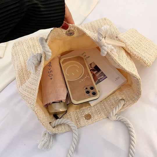 Strandtasche Damen mit Taugriffen – Inklusive passendem Beutel