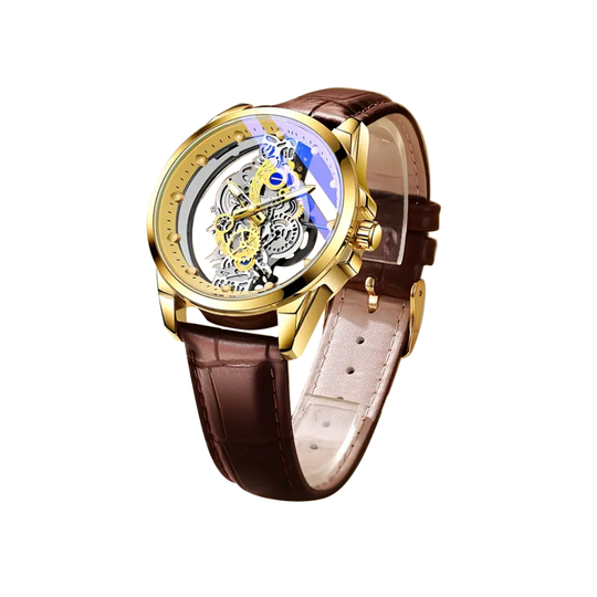 Orologio Analogico con Quadrante Scheletrato per Uomo | Cinturino Bimetallico in Acciaio 42mm