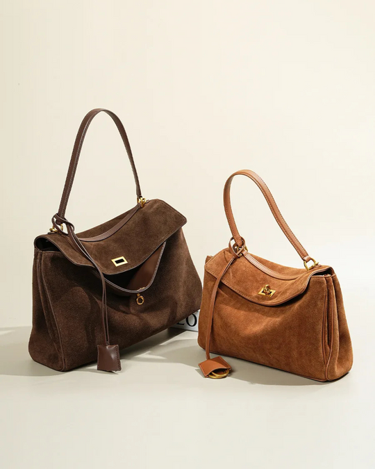 Suède Handtas Dames – Flapmodel met Gouden Details