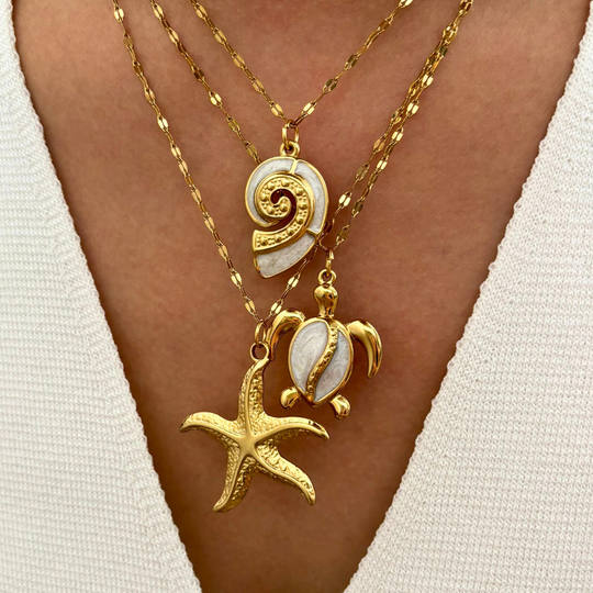 Gouden Ketting Set Dames – 3 Zee Hangers Roestvrij Staal