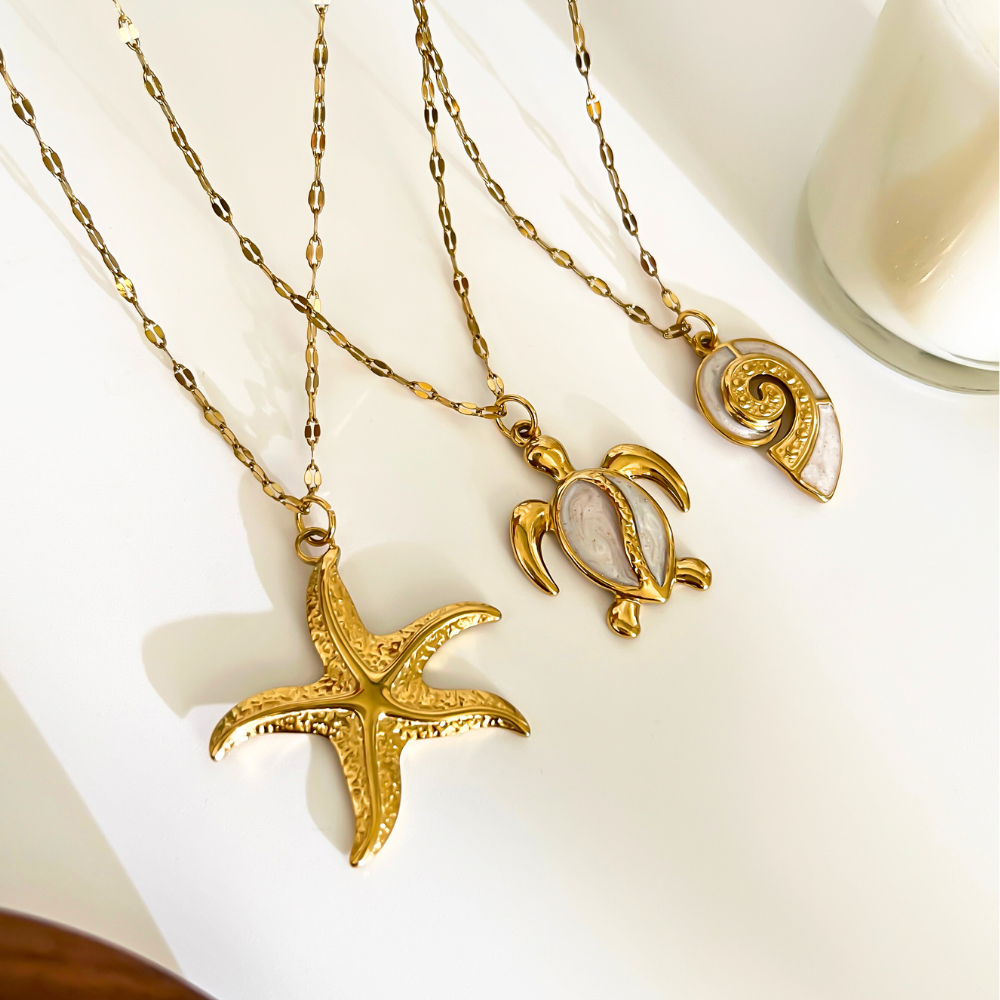 Gouden Ketting Set Dames – 3 Zee Hangers Roestvrij Staal