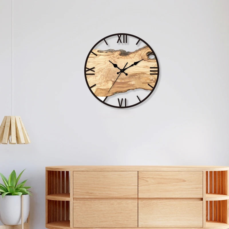 Rustic Wood-look Wall Clock | Acrylic Decorative Roman Numeral Timepiece