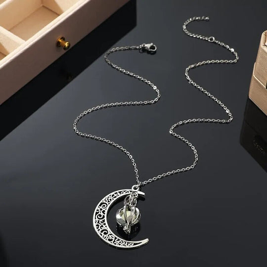 Glowing Moonstone Pendant Necklace | Luminous Crescent Moon Jewelry