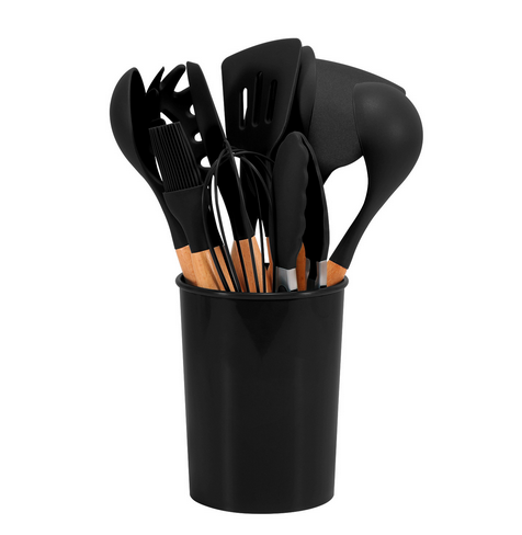 Silicone Kitchen Tool Set - 12 Pieces with Bamboo Handles Heat Resistant