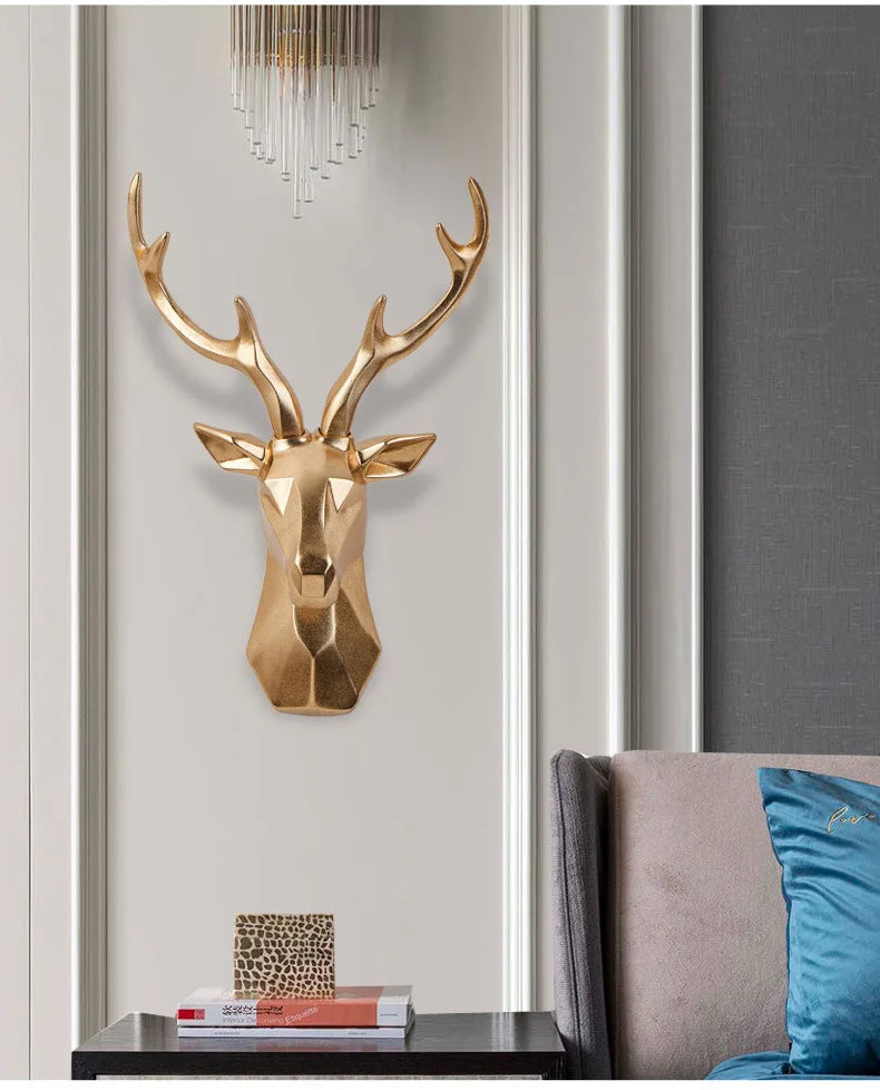 Decoración de Pared con Cabeza de Ciervo 3D | Escultura de Animales en Resina como Acento Artístico