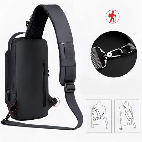 Anti-Theft Locking Sling Bag for Men | USB Port Crossbody